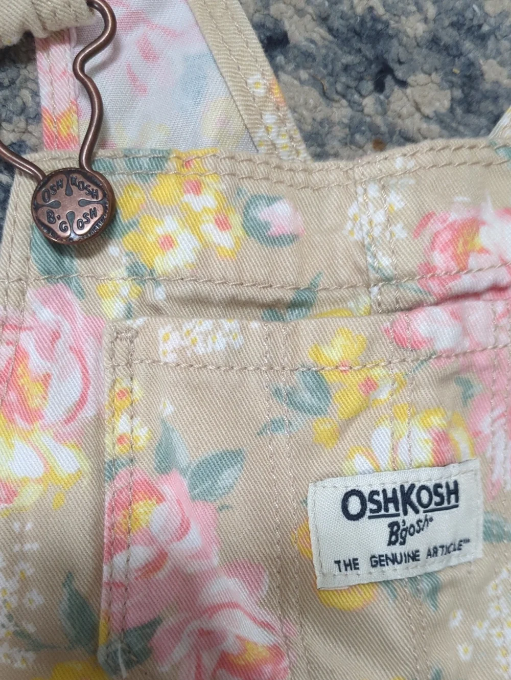 OshKosh B'gosh Tan Floral Girls' Overalls with Pink & Yellow Blossoms